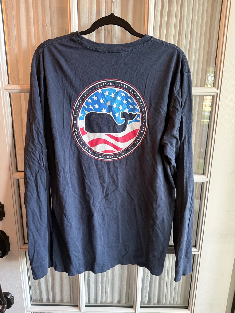 Vineyard Vines Long-Sleeve Navy Tee with American Whale Graphic